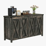 DWVO Coffee Bar Cabinet , 4-Doors Farmhouse Storage Cabinet, 55'' Sideboard Buffet Cabinet with Adjustable Shelf, Kitchen Cabinet for Kitchen Dining Room Living Room, Dark Rustic Oak